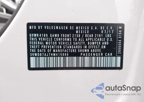 2017 Volkswagen Jetta 1.4T Se from USA, damaged, VIN 3VWDB7AJ7HM415866